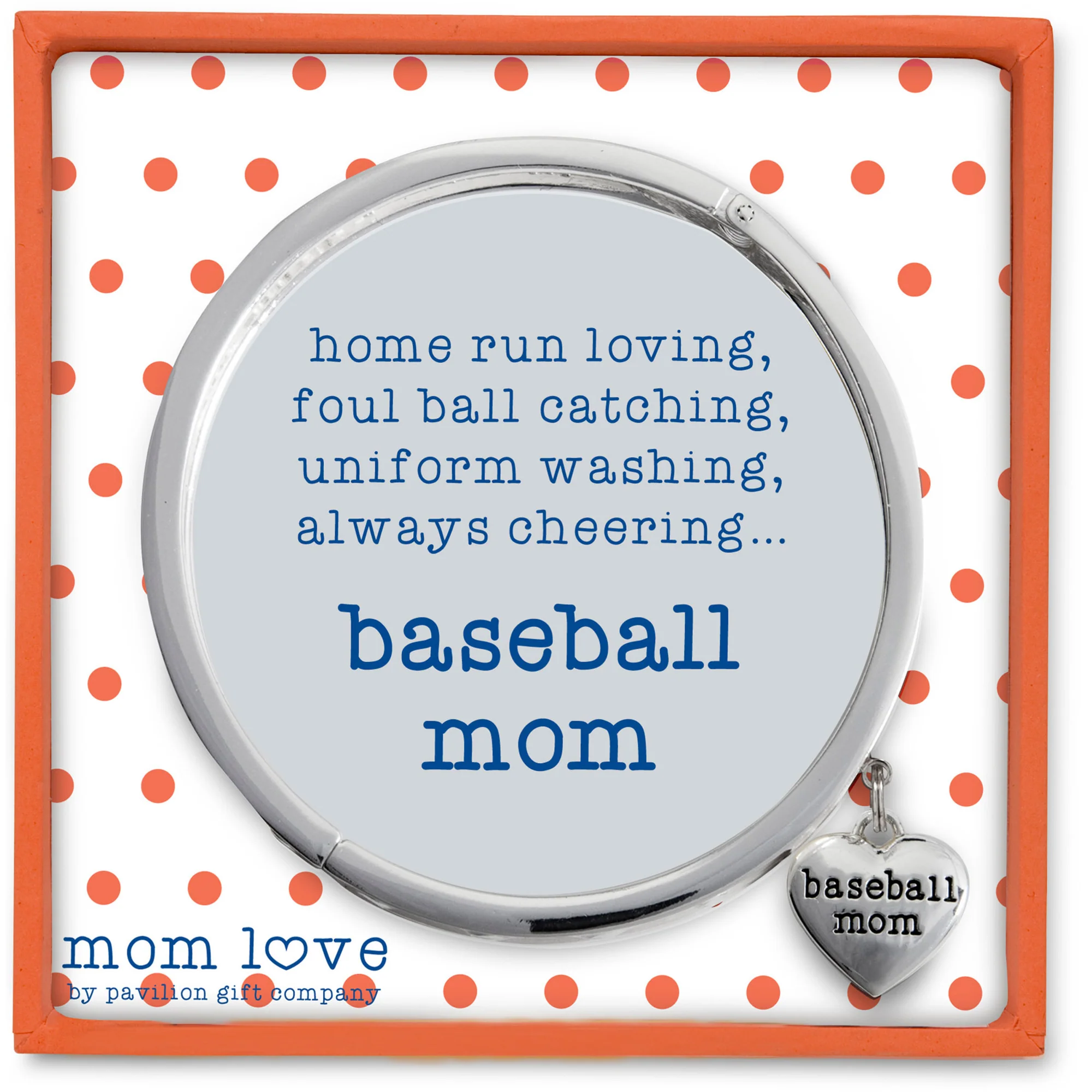 Baseball Mom White Enamel Bangle Bracelet with Heart Charm - Image 4