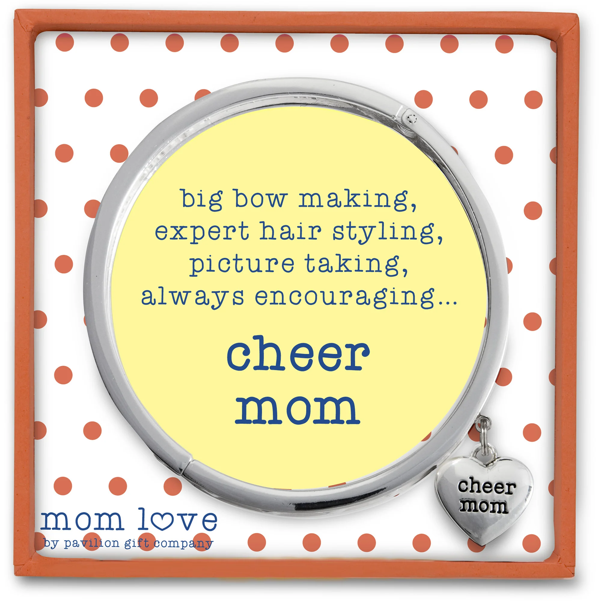 Cheer Mom White Enamel Bangle Bracelet with Heart Charm - Image 3