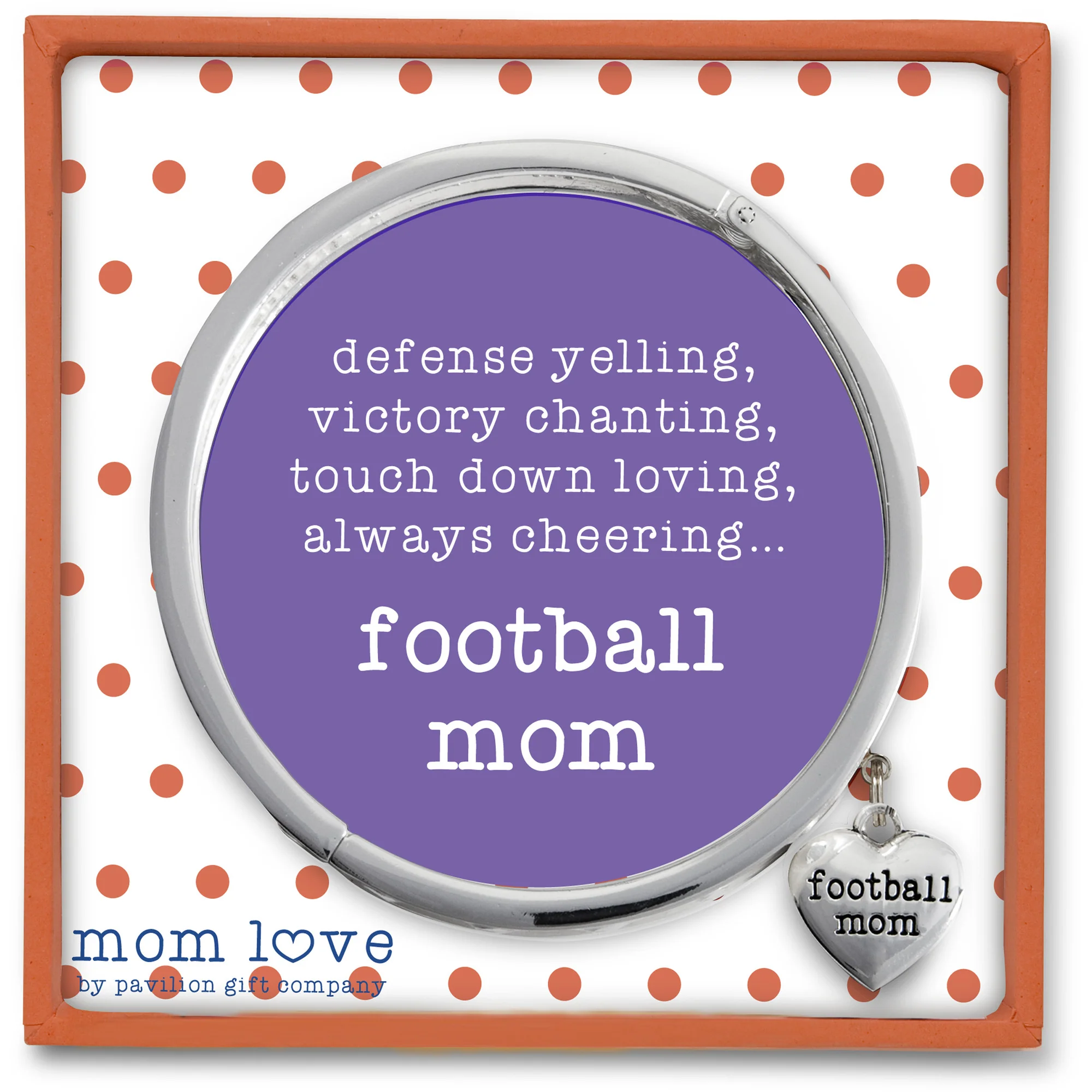 Football Mom White Enamel Bangle Bracelet with Heart Charm - Image 4