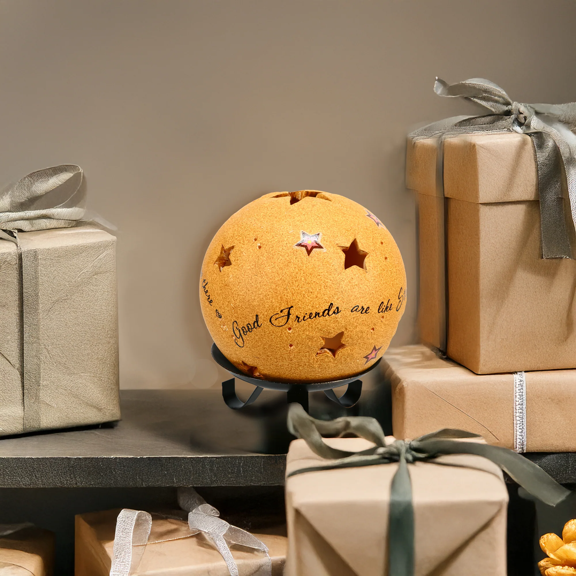 Good Friends 5" Pierced Round Stars Candle Holder - Image 3