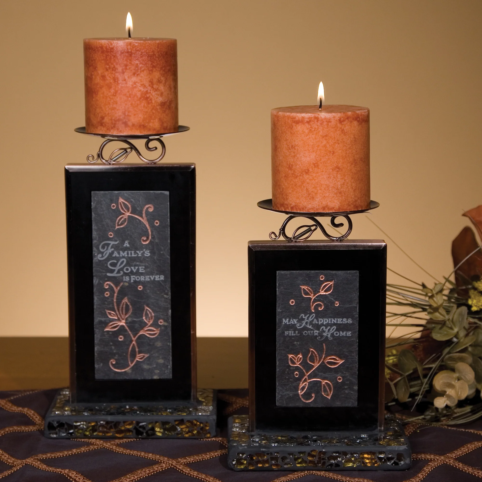 Happiness Mosaic 8" Slate Candle Holder - Image 3