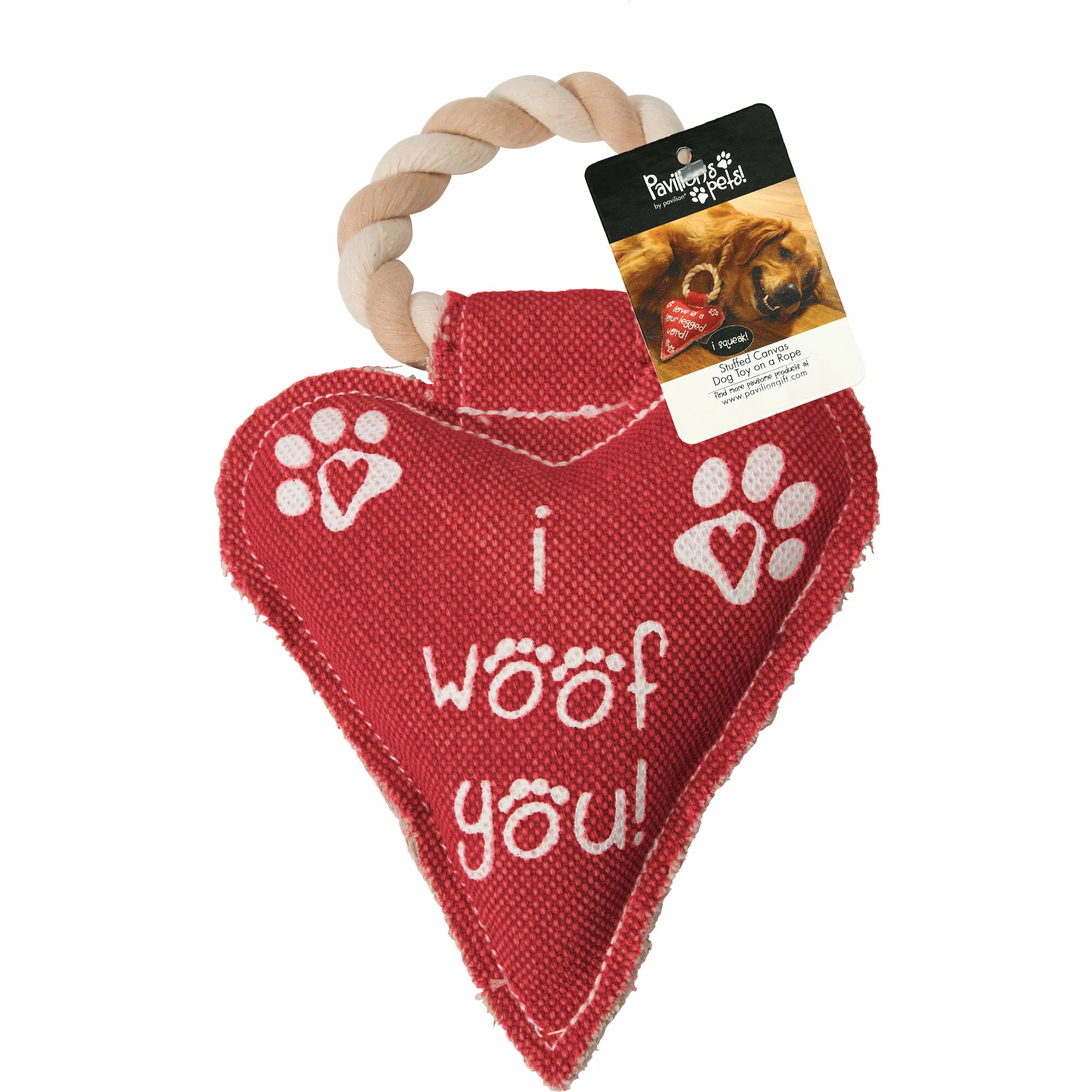 Heart Woof 10" Canvas Dog Toy on Rope - Image 6