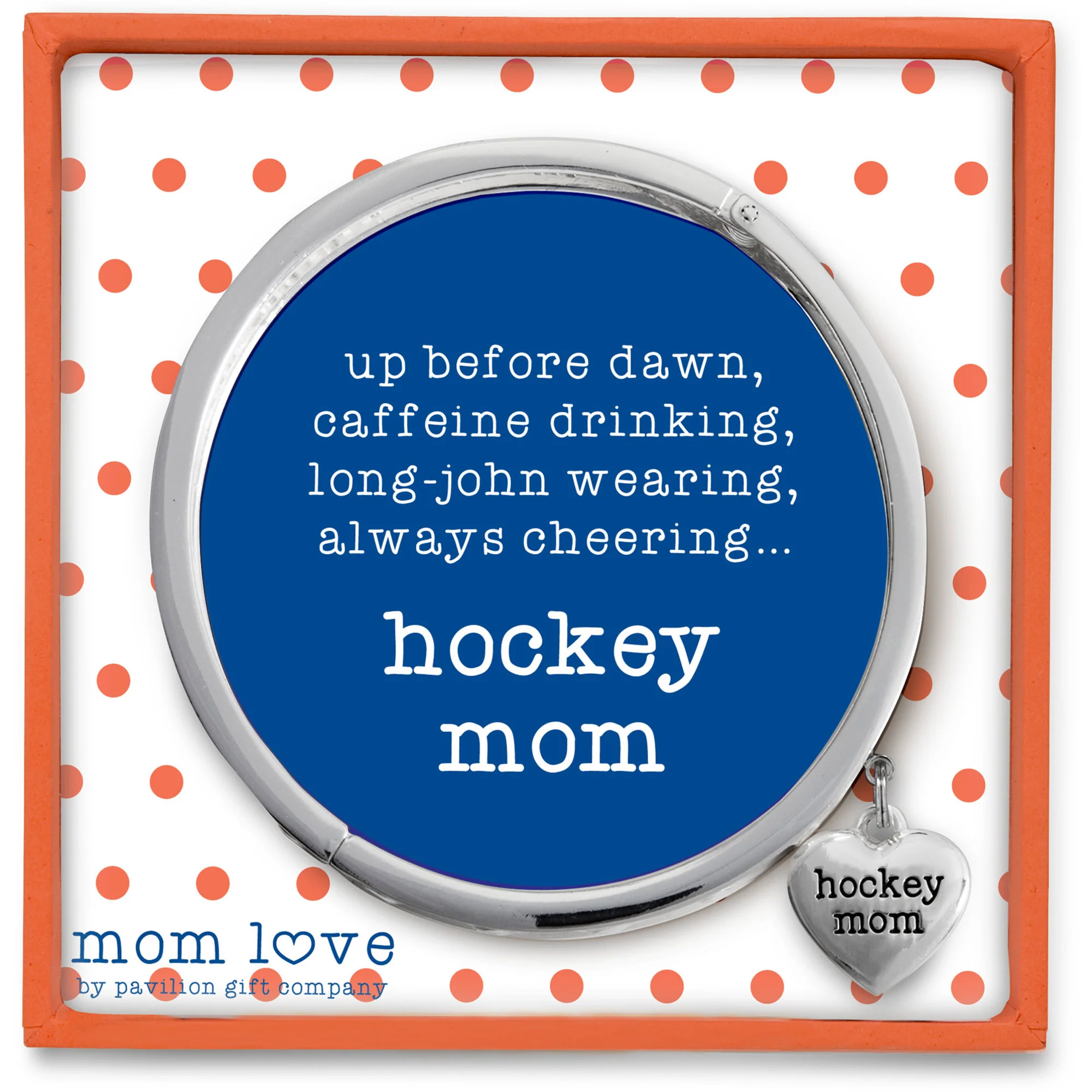 Hockey Mom White Enamel Bangle Bracelet with Heart Charm - Image 4