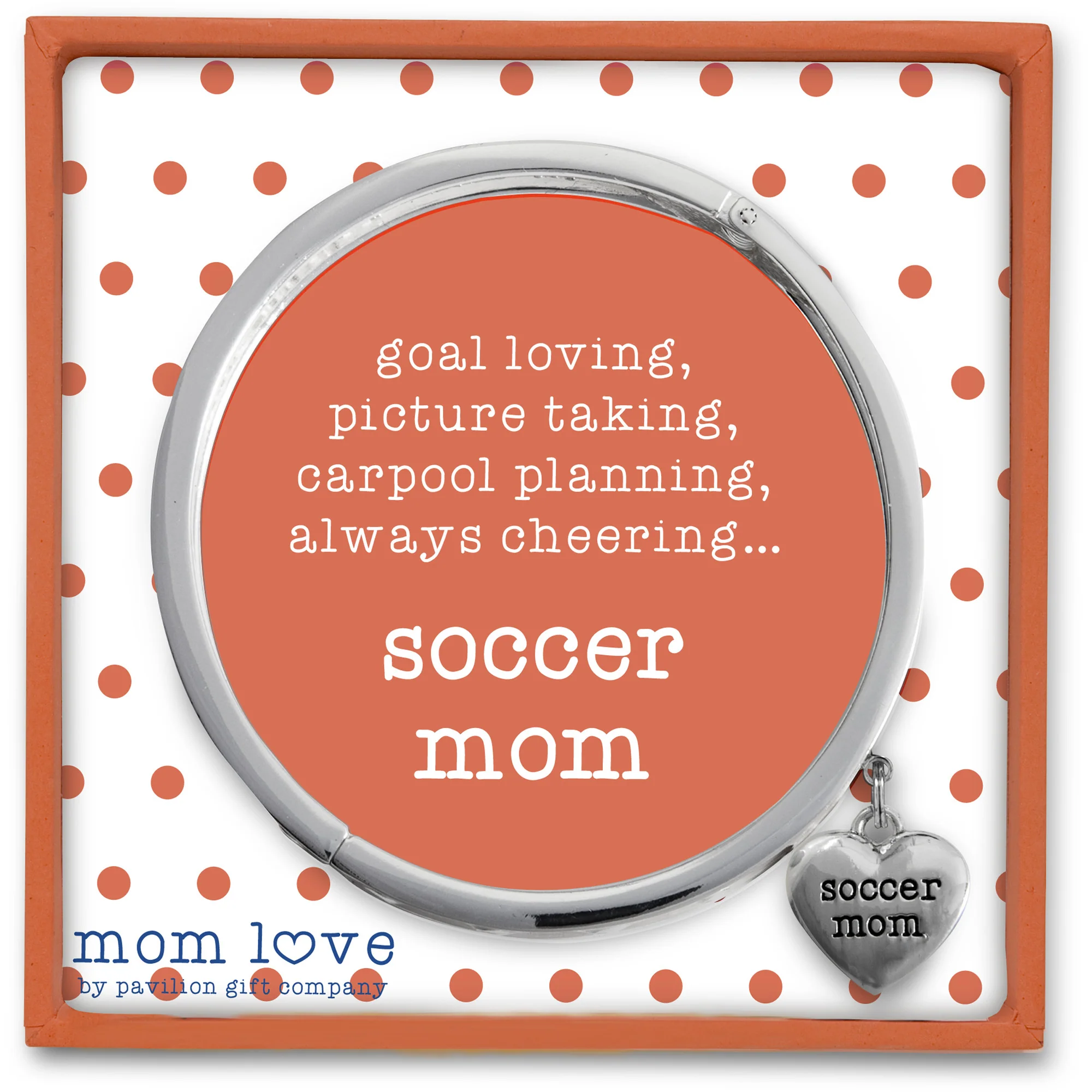 Soccer Mom White Enamel Bangle Bracelet with Heart Charm - Image 4